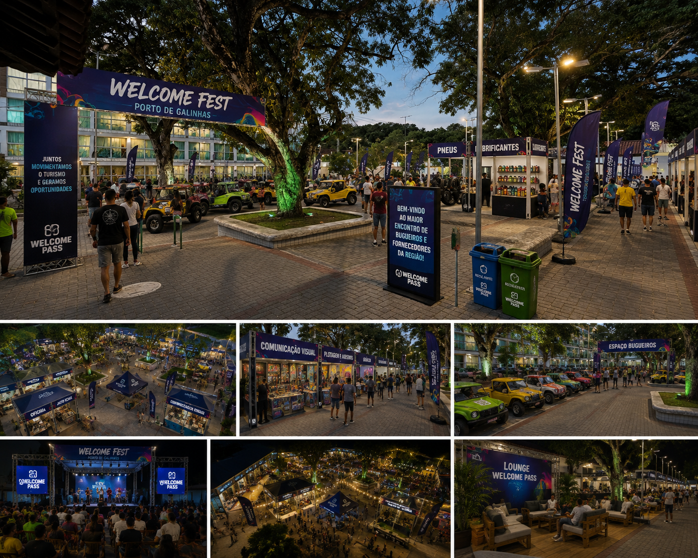 Espaço Bugueiros com bugues alinhados na Praça dos Bugueiros