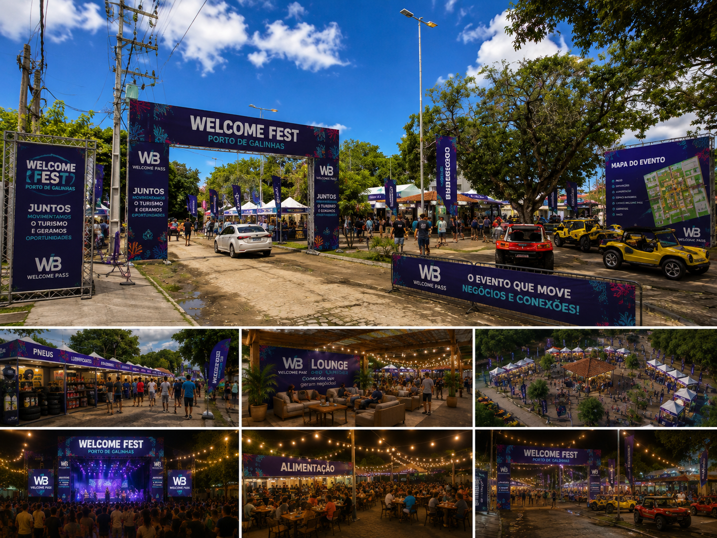 Portal de entrada do Welcome Fest na Praça dos Bugueiros, Porto de Galinhas